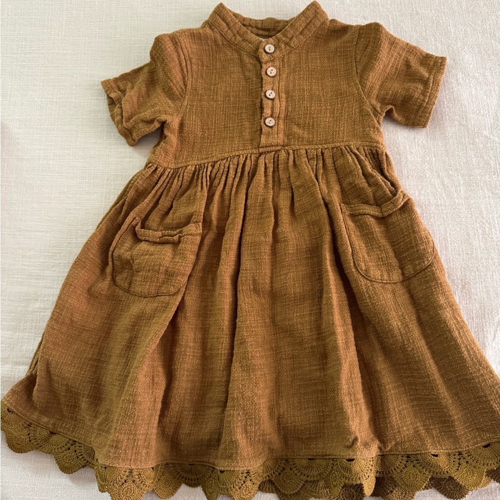 Rylee + Cru Tan Kids Dress with Button Detail